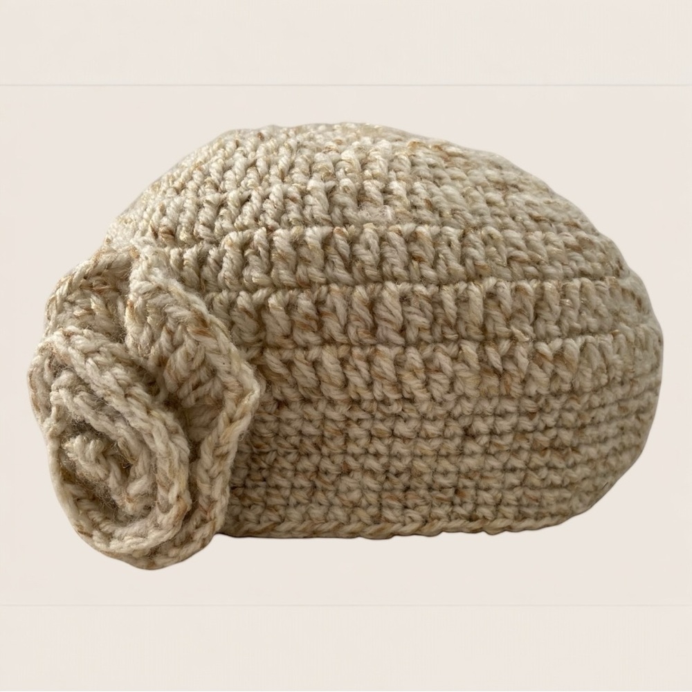 Handmade Crochet Oatmeal Beanie Hat 1920s inspired cottagecore